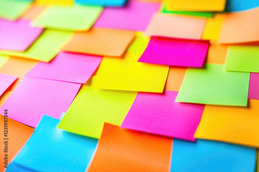 A collection of colorful post-it notes stacked on a table, great for illustrating organization, creativity, and productivity A collection of colorful post-it notes stacked on a table, great for illustrating organization, creativity, and productivity