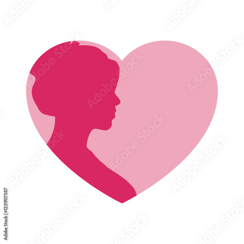 Logo con silueta de perfil de cabeza de mujer en corazón 