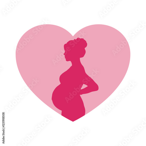 Día de la madre. Silueta de mujer embarazada de pie en corazón 