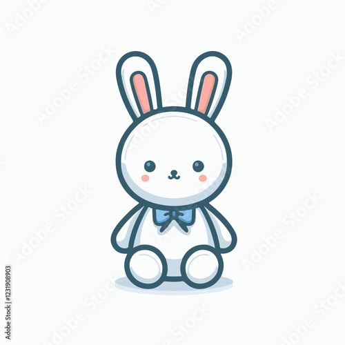 Adorable Cartoon Bunny: A charming illustration of a seated white bunny with rosy cheeks and a light blue bow tie. This cute and cuddly design is perfect for children's products, branding.