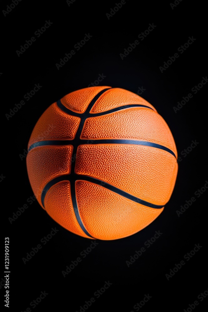 A solo basketball on a dark background, ideal for sports-related designs or branding A solo basketball on a dark background, ideal for sports-related designs or branding