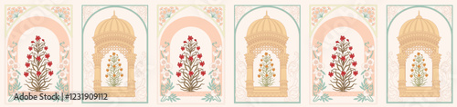 Beautiful Mughal Border with arch and motifs Vintage Islamic motif modern theme illustration pattern design textile Suits And Sarees