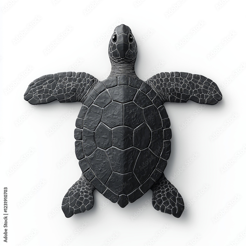 Fototapeta premium Black sea turtle, overhead view, detailed shell texture.