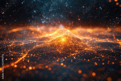 A vast, glowing network of energy lines in a digital space, connecting distant points in a cosmic web.