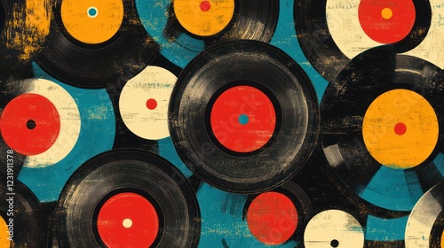 Colorful vinyl records textured background, music design