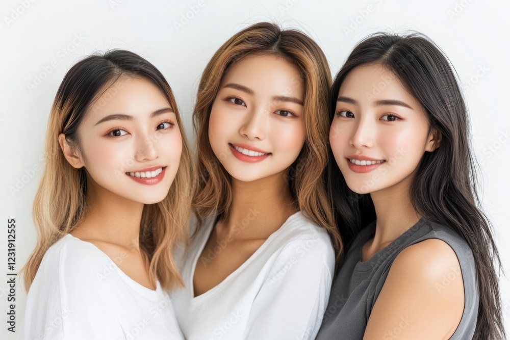 A group of three women standing side by side, possibly friends or colleagues A group of three women standing side by side, possibly friends or colleagues