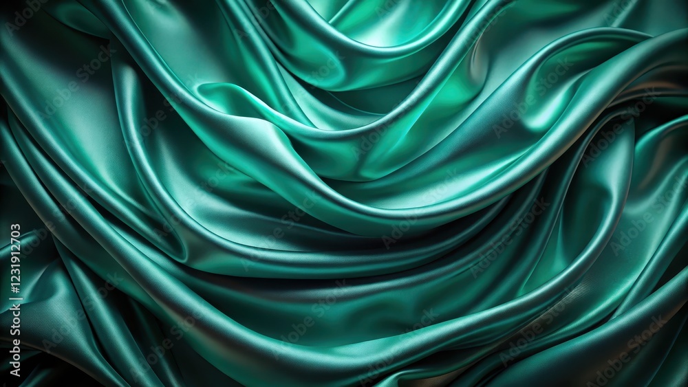 Fototapeta premium Draped Teal Silk Fabric Background Texture Luxurious Smooth Waves and Gentle Folds