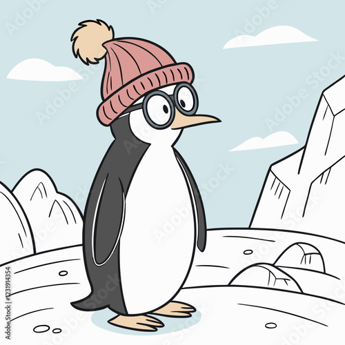 A penguin with a hat and glasses on his head