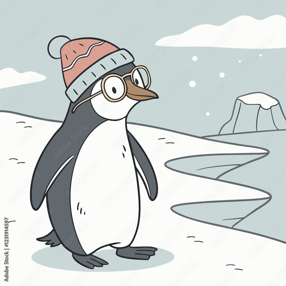 Fototapeta premium A penguin with a hat and glasses on his head