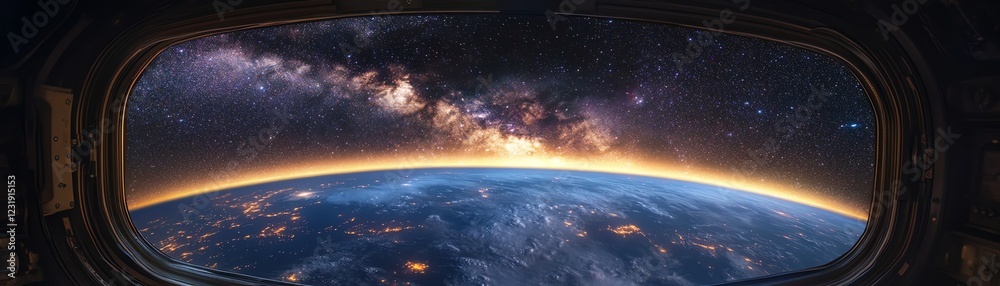 Stunning view of Earth from space, showcasing the Milky Way above the horizon. Stunning view of Earth from space, showcasing the Milky Way above the horizon.