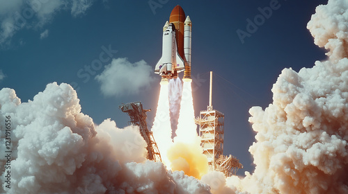 Fototapeta Naklejka Na Ścianę i Meble -  Rocket launch smoke trail vector. Isolated realistic jet takeoff explosion speed effect. White spacecraft spray set with steam track in air. Airplane start engine burst take off, aviation show