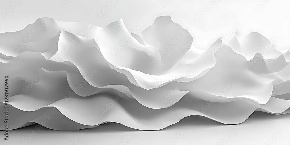 Obraz premium Abstract white waves, 3D render, clean background, website design