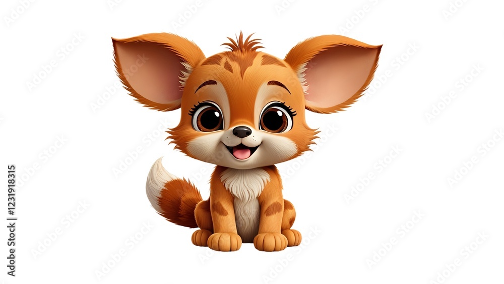 custom made wallpaper toronto digitalAdorable 3D rendered cartoon puppy, orange fur, big eyes, happy expression, sitting, isolated on white background, perfect for children's books, websites, or animation.