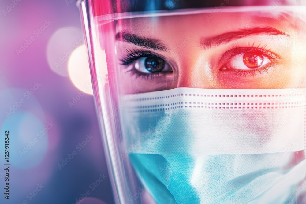 Healthcare worker wearing mask face shield in protective gear