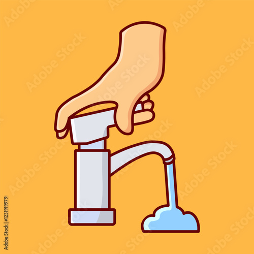Hand Opens The Water Tap Vector Illustration Icon. Flat Cartoon Style