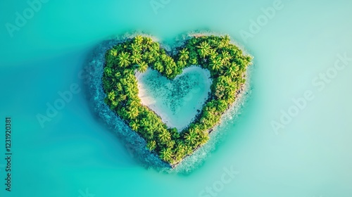 Romantic island getaway heart-shaped oasis tropical paradise aerial view nature's beauty for travel enthusiasts