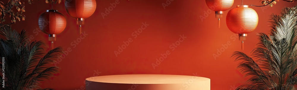 Elegant Red Lantern Product Display Platform Elegant Red Lantern Product Display Platform
