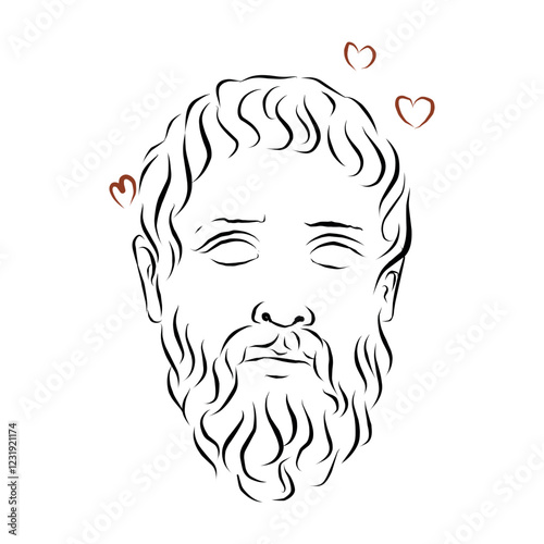 Drawing of the philosopher Plato with simple black lines. Conceptual print for printing on a sweatshirt, or designing an article. Vector illustration photo