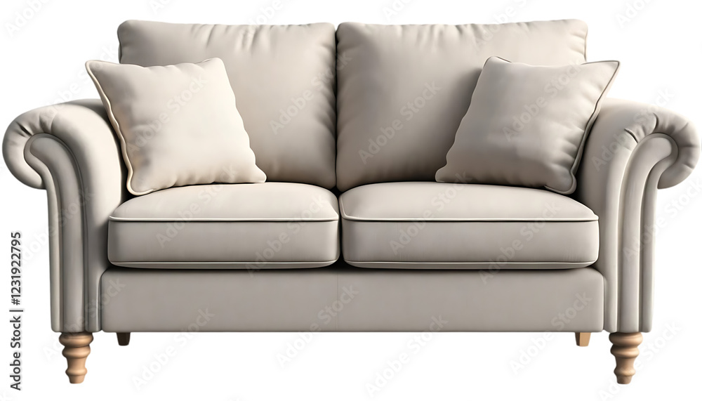 Naklejka premium Elegant Cream Sofa with Wooden Legs Two-Seater for Living Room