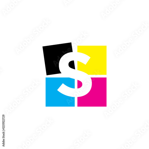 Negative Space Letter S With CMYK Color