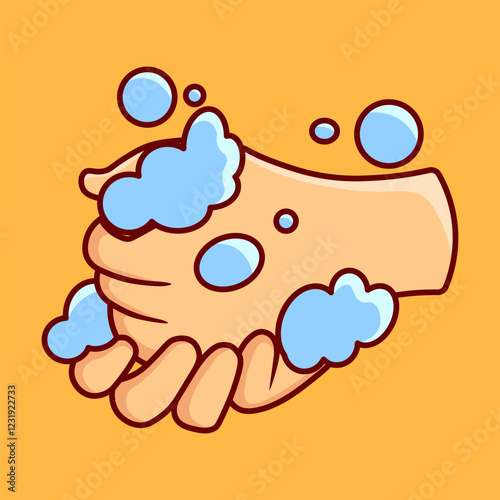 Washing Hand with Soap Vector Illustration Icon. Flat Cartoon Style
