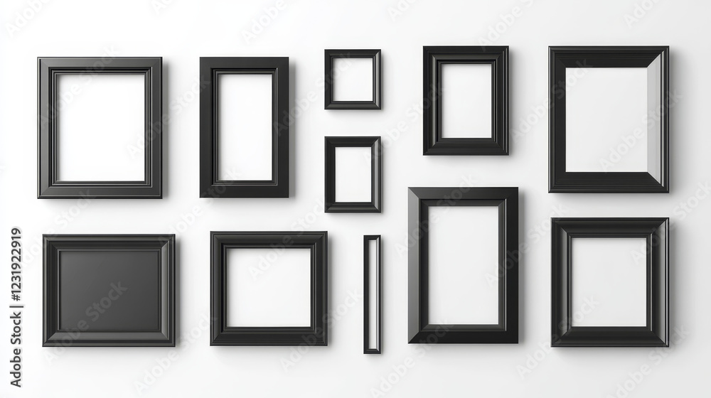 Black frames collage isolated on transparent background. Realistic vector illustration of elements for gallery or room interior design, rectangular picture photo templates of different size Home decor Black frames collage isolated on transparent background. Realistic vector illustration of elements for gallery or room interior design, rectangular picture photo templates of different size Home decor