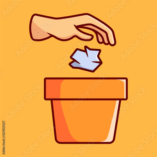 Hand Throwing Trash Vector Illustration Icon. Flat Cartoon Style