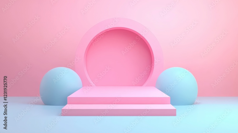 Sleek Pink and Blue Geometric Background with Circular Arch Sleek Pink and Blue Geometric Background with Circular Arch