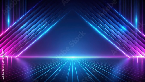 Abstract Futuristic Neon Linescape Vibrant Pink and Blue Glowing Stripes on a Dark Reflective Surface photo
