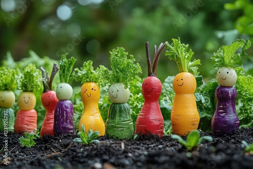 A whimsical garden where vegetables come to life, where every plant has a unique personality and the garden is filled with laughter and play. photo