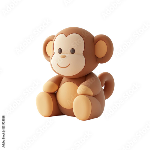 A whimsical, cartoonish monkey figure with a round face and a cheerful expression, sitting with its arms on its legs. photo