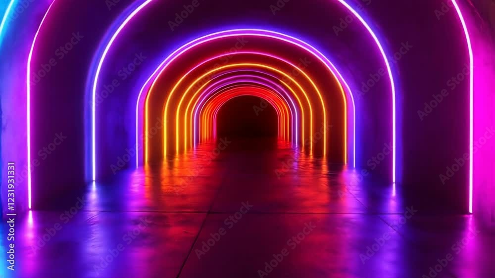 Vivid Neon Tunnel Animation - Colorful Abstract Background Loop