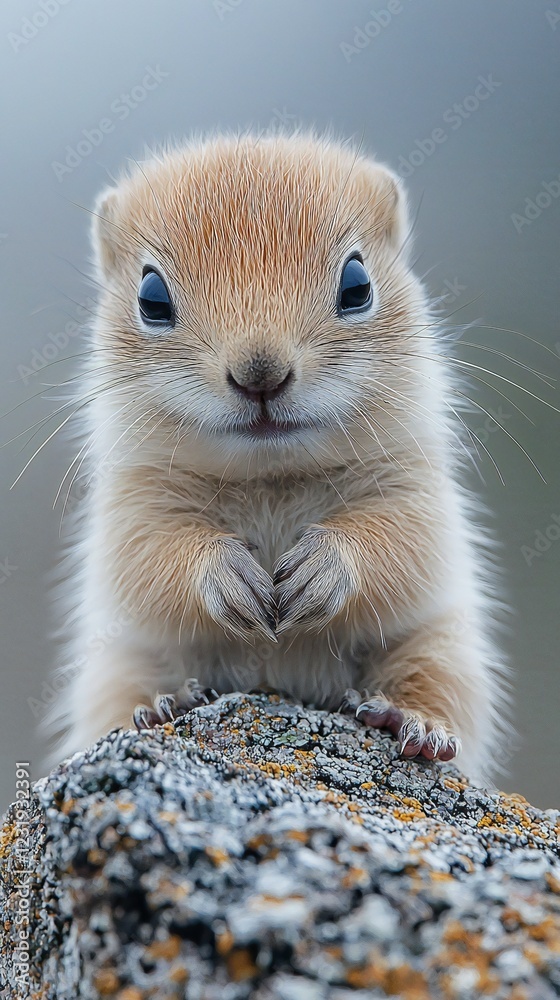 Fototapeta premium HD Phone Wallpaper Adorable Baby Prairie Dog Sitting on Rock Close Up Wildlife Portrait