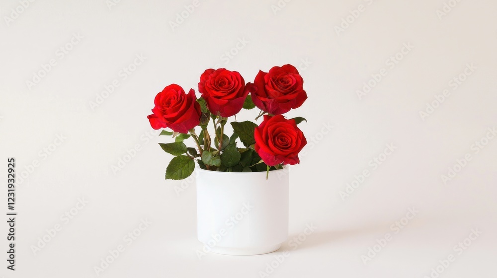 Red Roses in White Pot on White Background Red Roses in White Pot on White Background