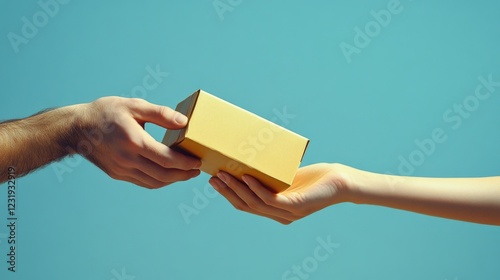 A person is giving a box to someone else
