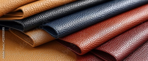 Close-up of textured leather samples in various colors.