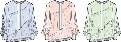 Trendy Asymmetrical Blouse Design Fashion Flat Sketches