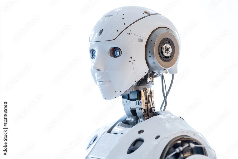 A robotic head on a white background, perfect for tech and science illustrations A robotic head on a white background, perfect for tech and science illustrations