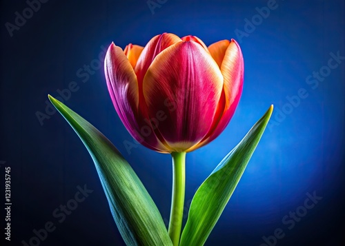 Macro tulip photography: stunning closeup blooms against a vibrant blue backdrop.