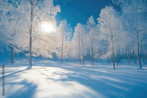 Wallpaper Mural A winter forest covered in snow, with trees that appear almost crystalline under the light of a full moon. The scene is serene and cold, with a subtle, mystical glow emanating from the snow. Torontodigital.ca