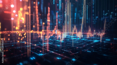 Wallpaper Mural A futuristic digital stock market graph floating in the air, with glowing lines and data points, symbolizing cutting-edge financial technology and trading. Torontodigital.ca