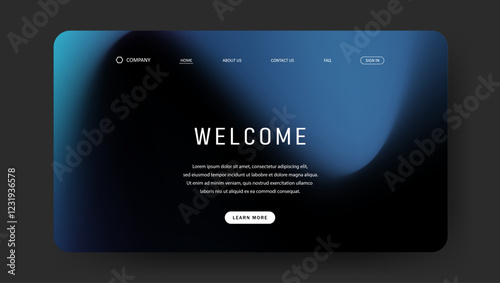 Abstract wave futuristic design of landing page. fluid gradient dark concept website design	
