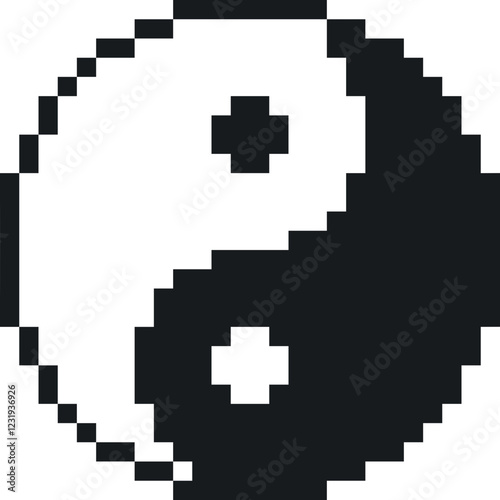 Yin Yang pixel art icon. Black and white yin yang symbol. Pixel art icon