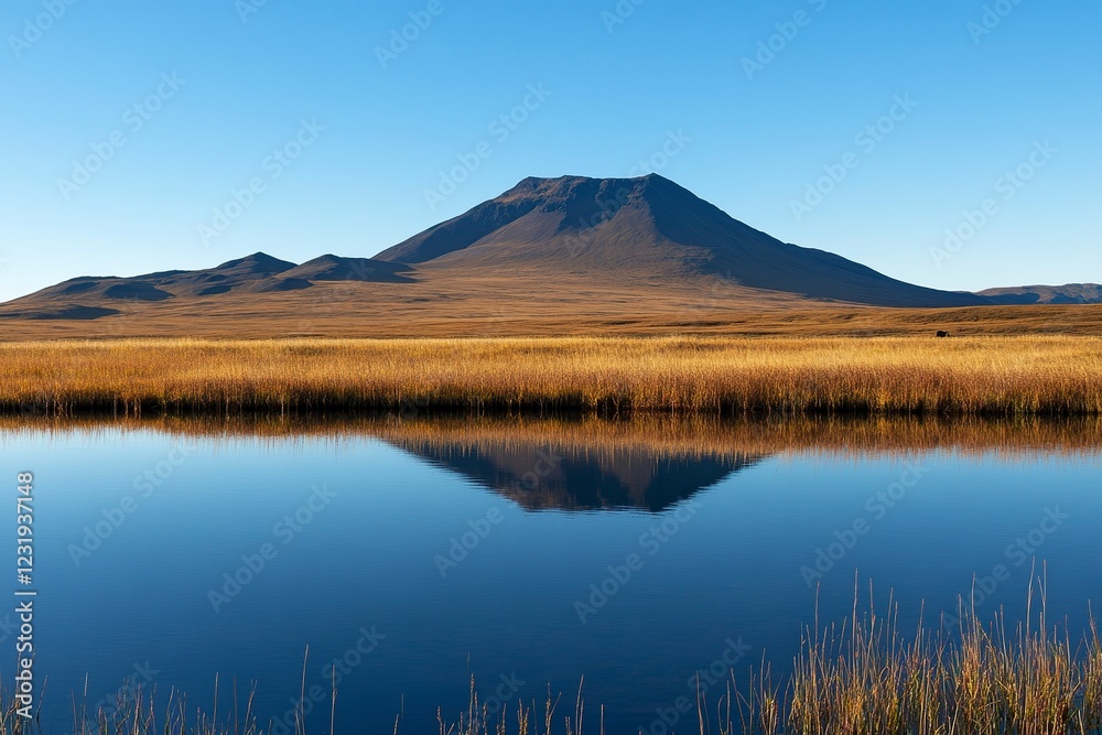 Serene Mountain Reflection: A Tranquil Landscape in Autumn Hues Serene Mountain Reflection: A Tranquil Landscape in Autumn Hues