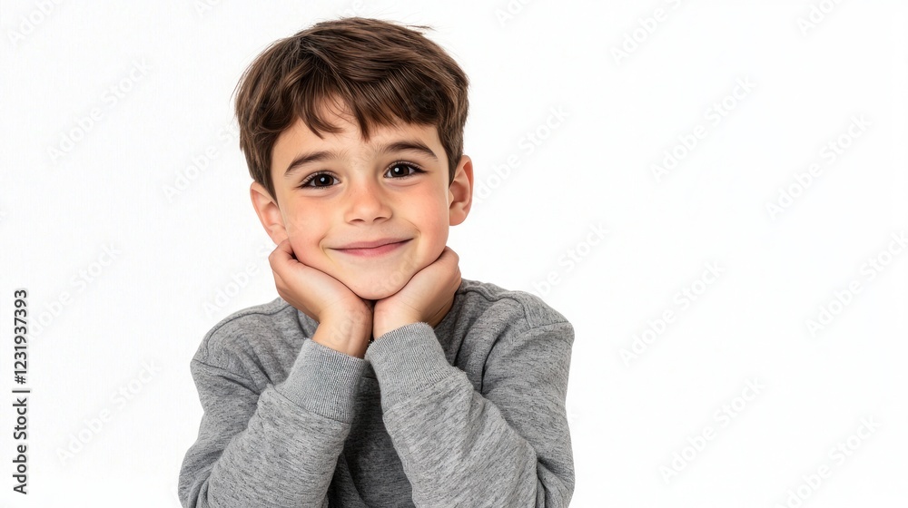 Portrait of a Happy Boy with Gray Sweater on White Background Portrait of a Happy Boy with Gray Sweater on White Background