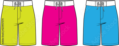 Technical Drawing Fashion Shorts Design Template  Summer Beachwear Apparel