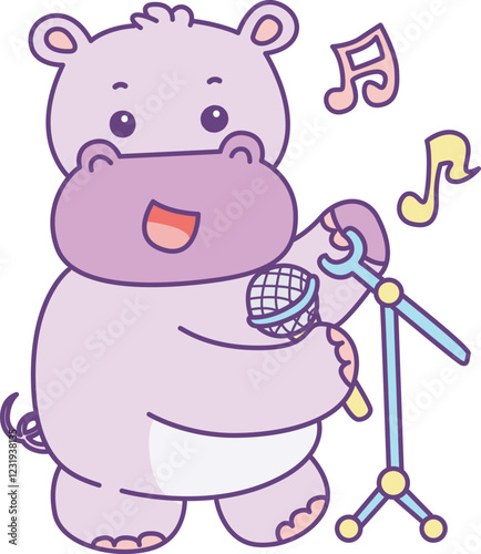 Cute hippo vector icon. Funny baby hippo animal series stock illustration. life of fluffy hippo designs.