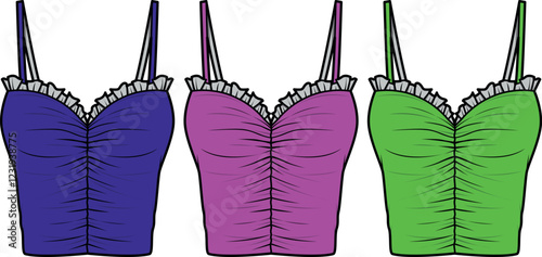 Three Stylish Ruched Cami Tops Fashion Illustration