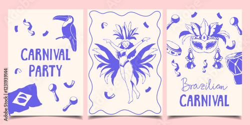 Brazilian Carnival Poster Collection. Hand drawn illustrations, Italian style