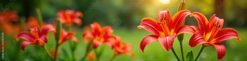 Summer garden blooms with bright red lily flowers, gardening, flower garden, Summer garden blooms with bright red lily flowers, gardening, flower garden,
